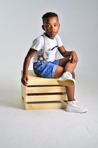 Boys Denim short and T shirt with suspenders